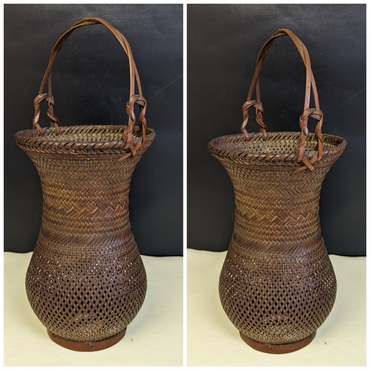 竹籠花籠細密竹網細工竹花器花篭花入れ煎茶道具花器花生花入竹工芸花瓶