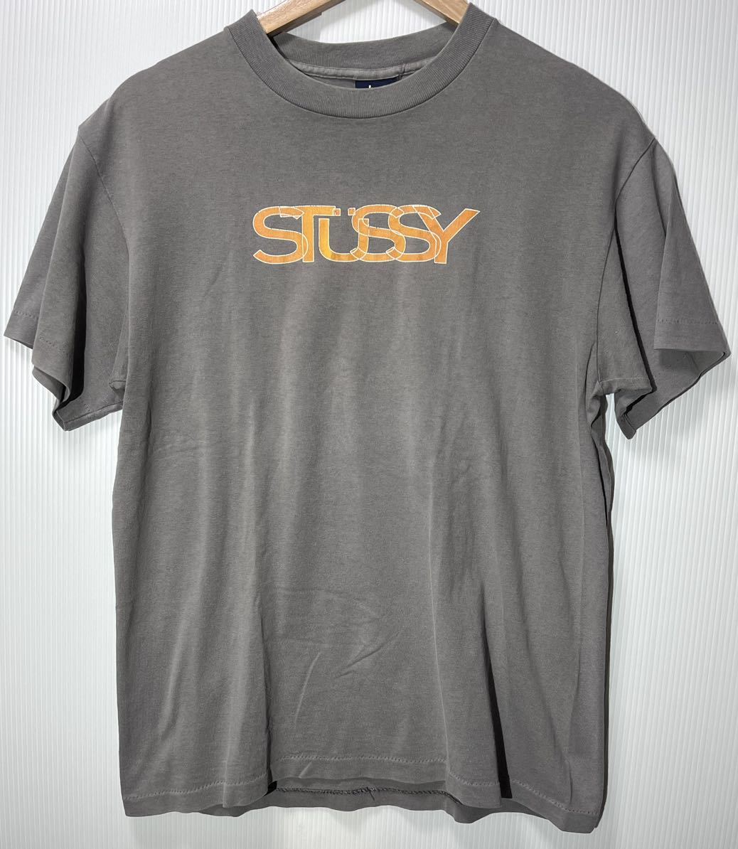 90s OLD STUSSY ロゴプリントTシャツ チャコールグレー M USA製 紺タグ