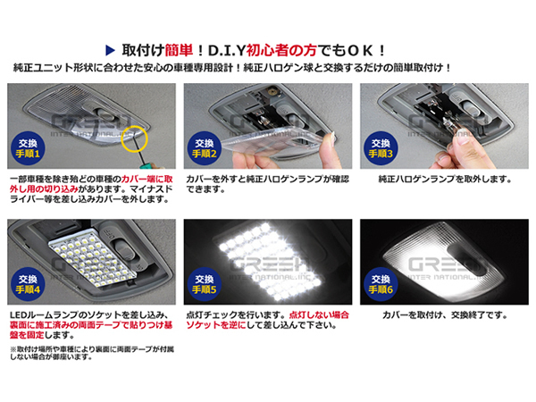 メール便送料無料 LEDルームランプセット 日産 エルグランド E52 ホワイト/白 FLUX/LED 6P 106発 純正交換式 簡単取付_画像3