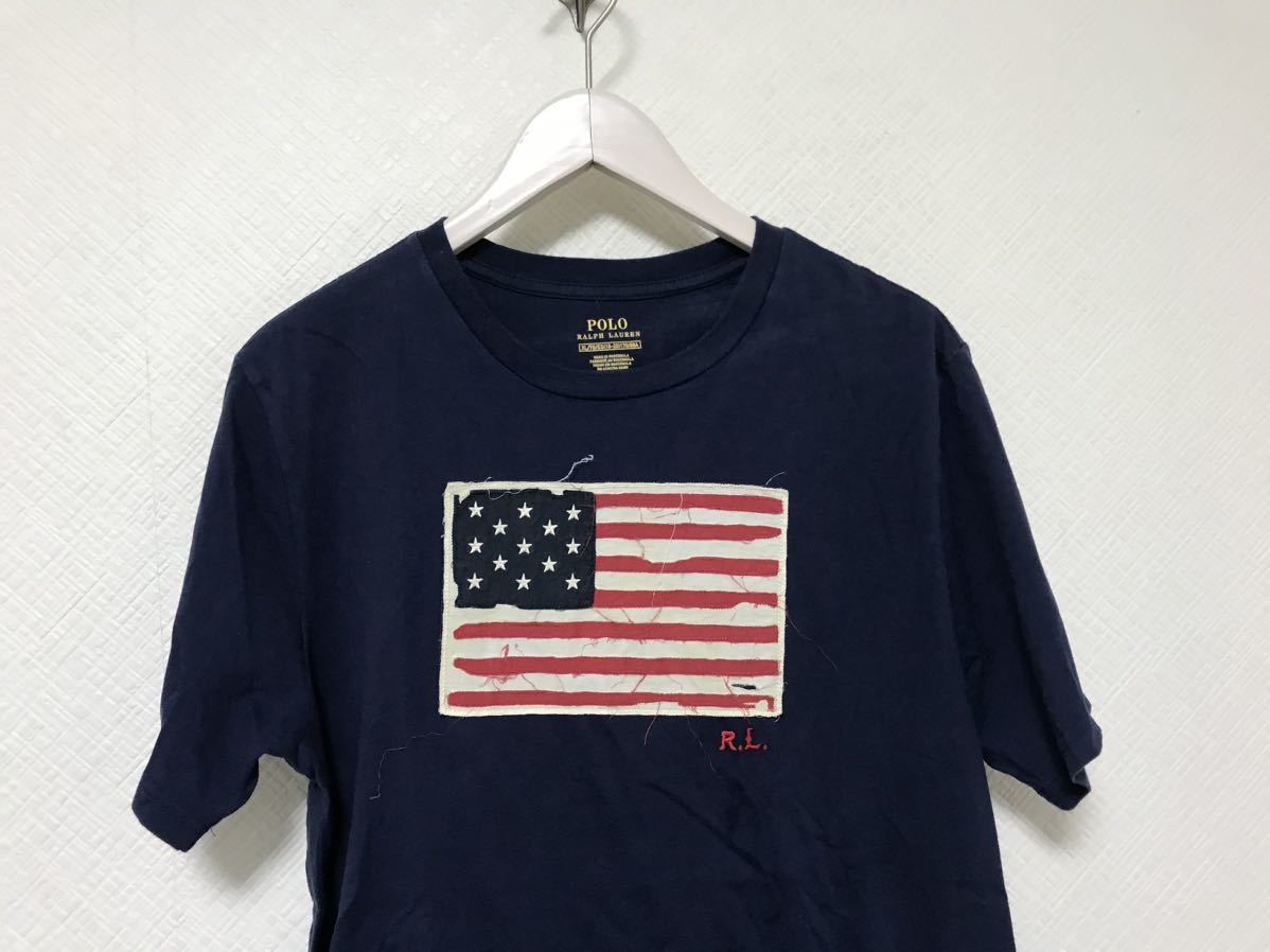 本物ポロラルフローレンPOLO RALPH LAUREN R.L.コットンアメリカ国旗半袖Tシャツメンズアメカジサーフミリタリービジネス紺ネイビーXL_画像2