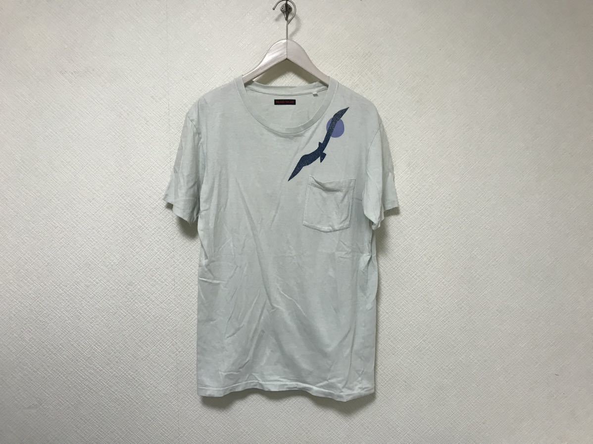 本物ブルーブルーBLUEBLUEコットンバード鳥プリント半袖TシャツメンズアメカジサーフミリタリービジネススーツLグレー3日本製_画像1