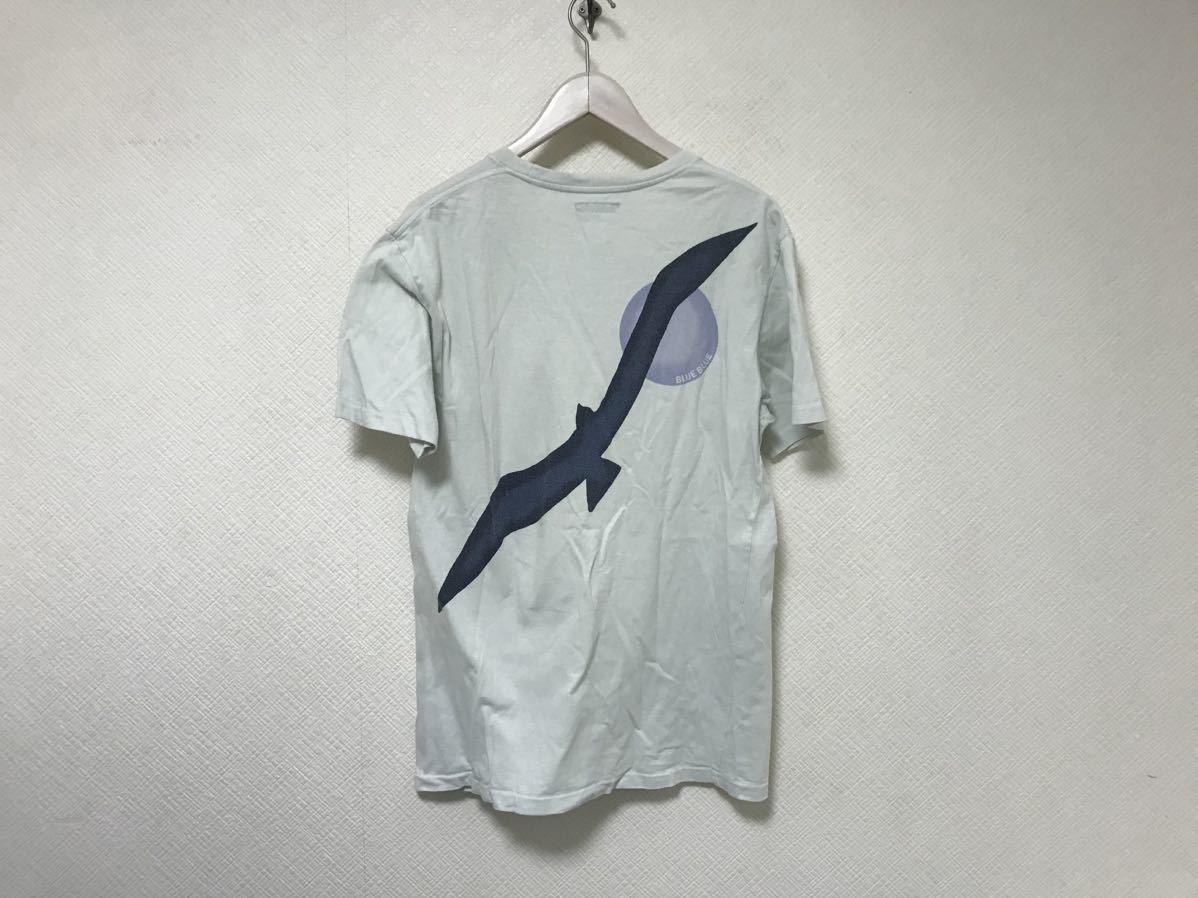 本物ブルーブルーBLUEBLUEコットンバード鳥プリント半袖TシャツメンズアメカジサーフミリタリービジネススーツLグレー3日本製_画像3