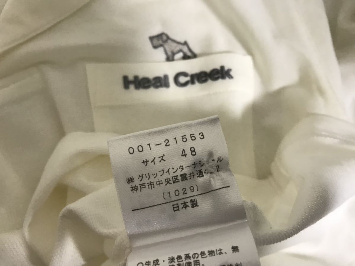 本物ヒールクリークHealCreekコットンロゴ文字刺繍半袖ポロシャツメンズアメカジサーフミリタリービジネススーツゴルフ48白ホワイトL日本製