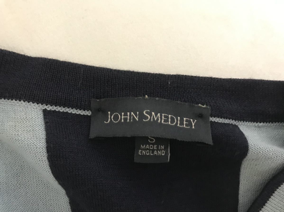 本物ジョーンスメドレーJOHN SMEDLEYコットンVネックニット半袖Tシャツメンズサーフアメカジミリタリービジネススーツ青ブルーS