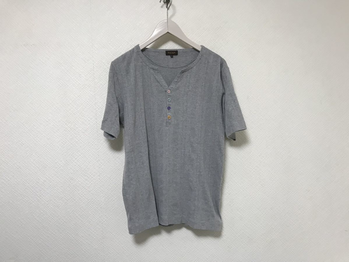 本物ポールスミスコレクションPAULSMITHコットンヘンリーネック半袖TシャツメンズサーフアメカジミリタリービジネススーツグレーXL日本製_画像1