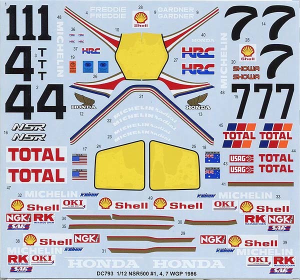  Studio 27(STUDIO27) DC793 1/12 NSR500 HONDA WGP `86 decal 