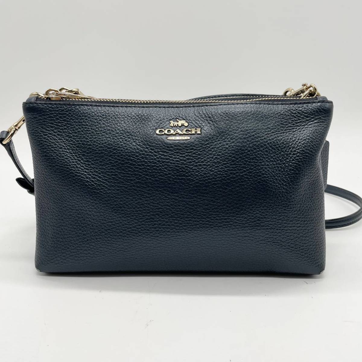 ①美品 coach コーチ レザー 2WAY ショルダーバッグ ロゴ金具 ゴールド 