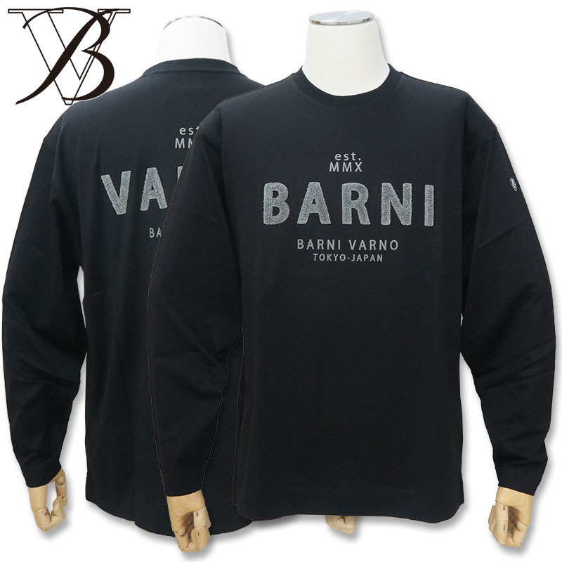 バーニヴァーノ サガラ刺繍入り 長袖Tシャツ 春夏 M サイズ 黒 09 BARNI VARNO BSS-MTN4721 ホワイト 天竺 ロゴ ロンT Tee