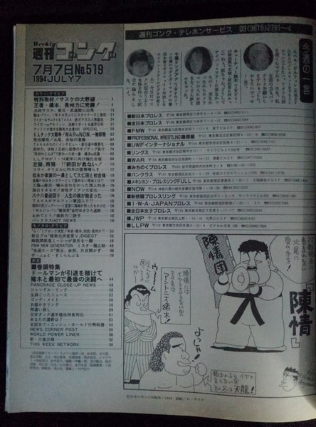 [04629]週刊ゴング 1994年7月7日号 No.519 日本スポーツ出版社 格闘技 プロレス ザ・グレート・サスケ 橋本真也 長州力 クリス・ドールマン_画像2