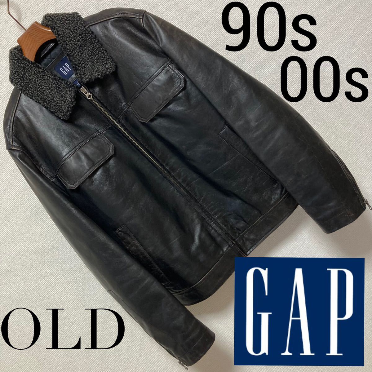 激安通販 OLD GAP□エイジング加工 襟ボア 本革 レザージャケット