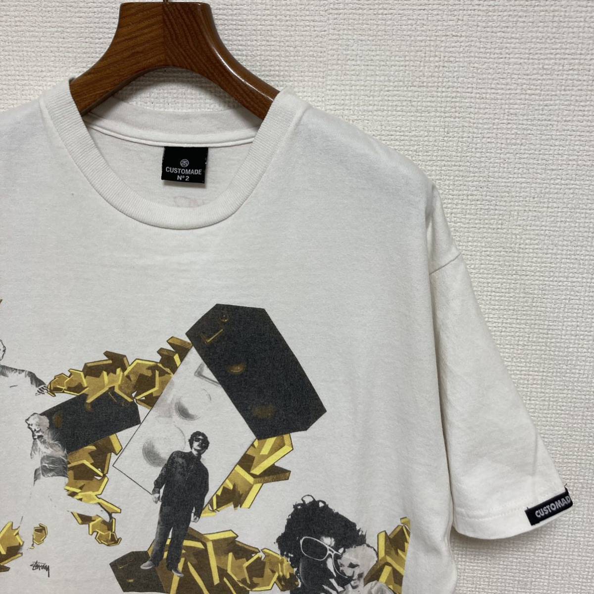 USA製■stussy CUSTOMADE フィルノット■コラボ Tシャツ M 白 ゴールド 00s オールドステューシー カスタムメイド PHIL KNOTT Speakers_画像3