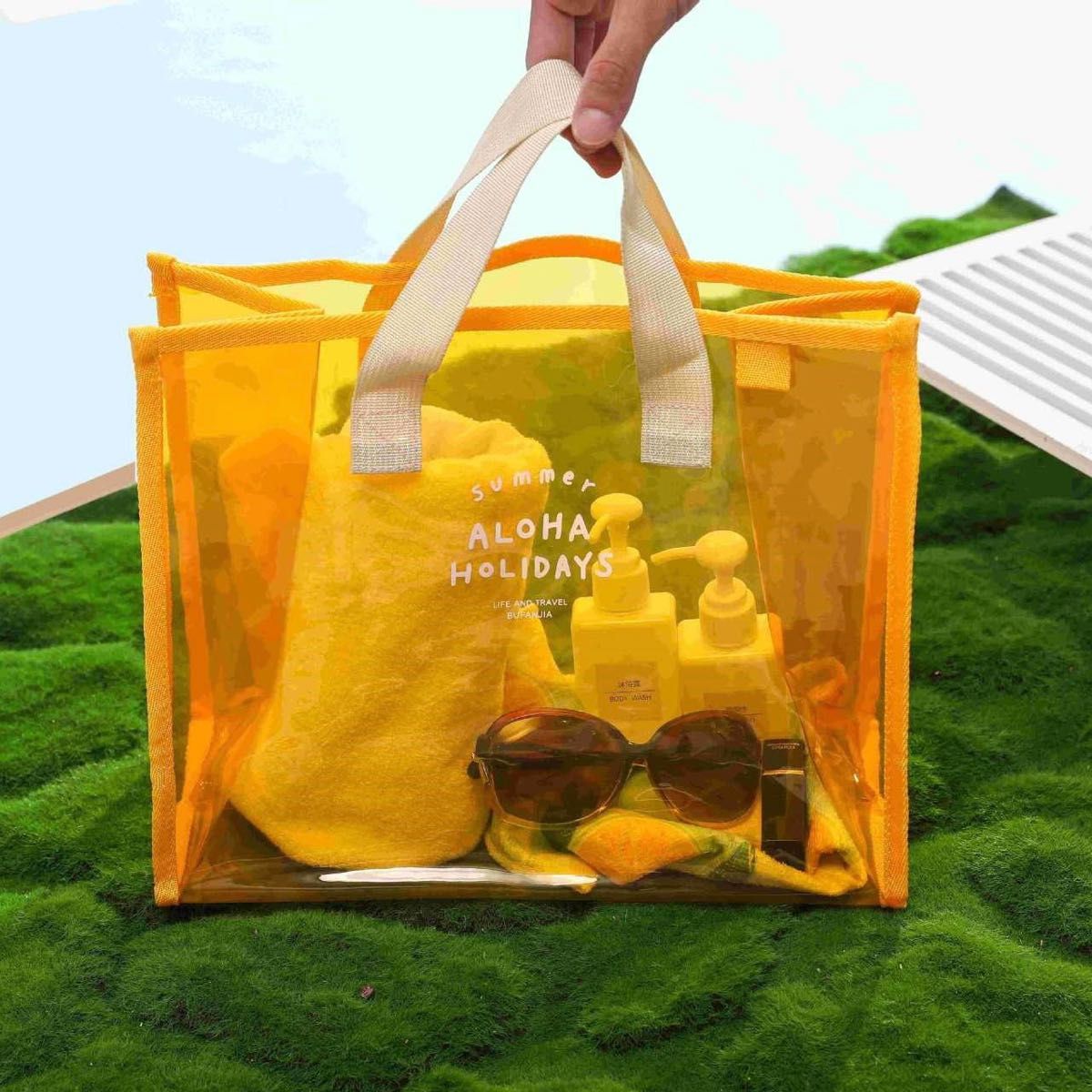 ビニールバッグ 透明 色付き 大容量 パープル プールバッグ トートバッグ 可愛い プール 海 夏 クリア カラフル オシャレ