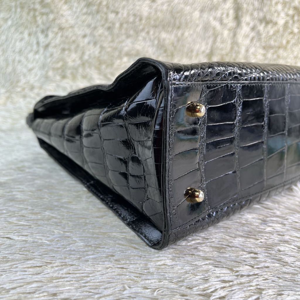RETTIL MODA ハンドバッグ クロコ シャイニングブラック 鍵&カデナ付