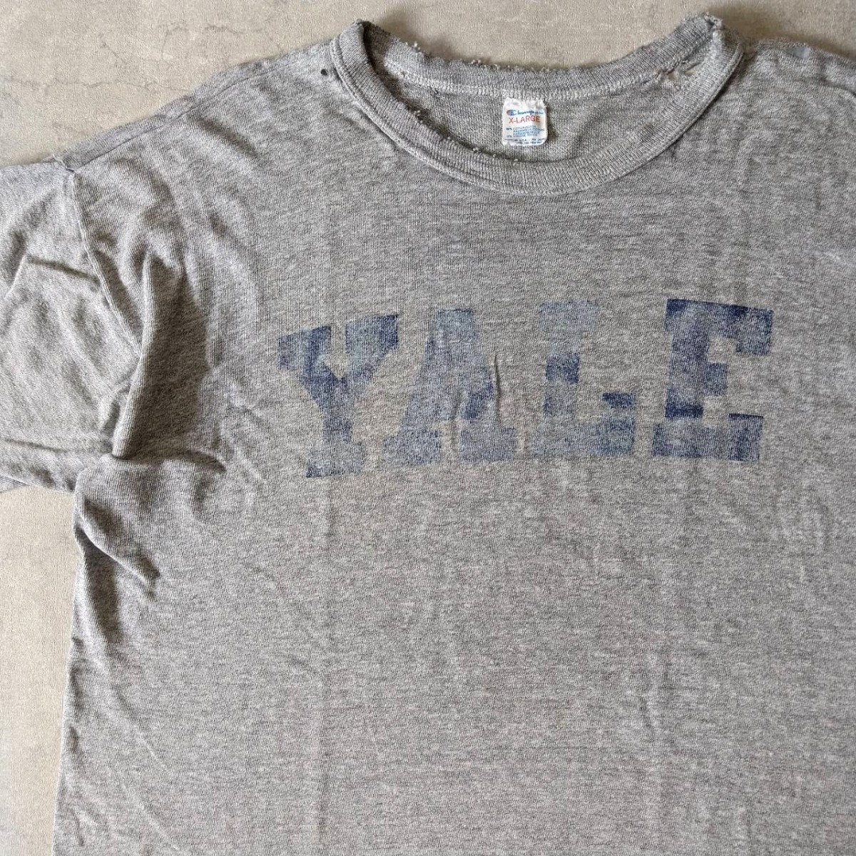 ビンテージ トリコタグ チャンピオン yale Tシャツ 88 12 霜降りグレー XL 検) usma navy iowa harvard ohio MICHIGAN バータグ 染み込み_画像1