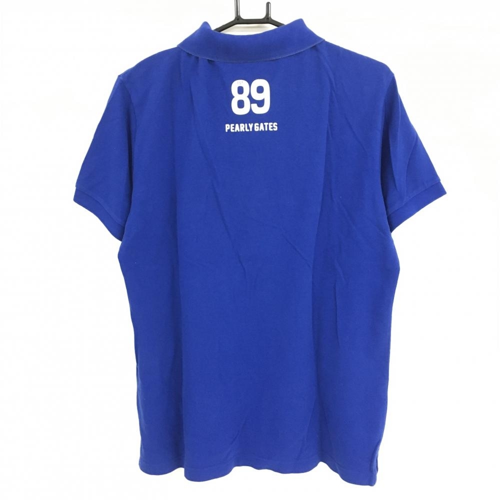 パーリーゲイツ 半袖ポロシャツ ブルー×イエロー ビッグロゴ 襟裏プリント メンズ 6(XL) ゴルフウェア PEARLY GATES_画像2