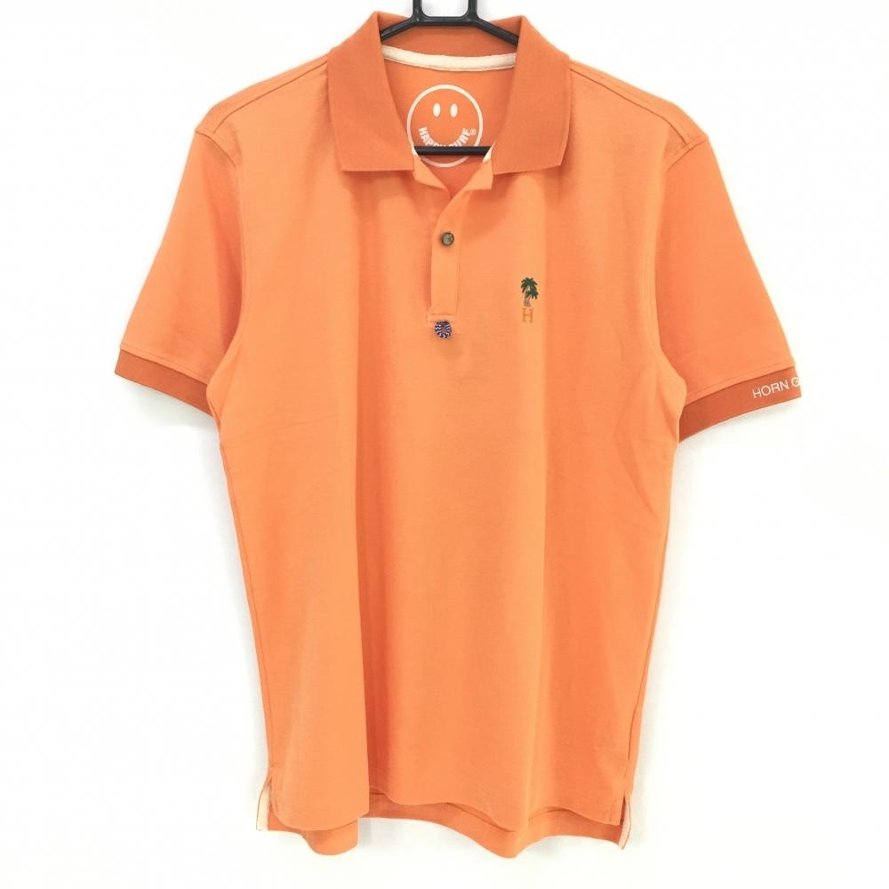 新品】ホーンガーメント 半袖ポロシャツ オレンジ マークアンドロナ ヤシの木刺しゅう メンズ XL ゴルフウェア MARK＆LONA 