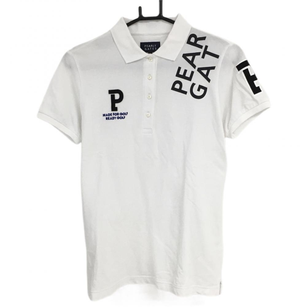 【超美品】パーリーゲイツ 半袖ポロシャツ 白×黒 肩ロゴ レディース 1(M) ゴルフウェア 2022年モデル PEARLY GATES