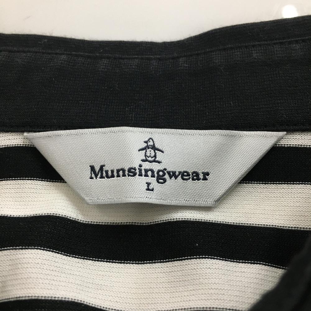 マンシングウェア 長袖ポロシャツ 黒×白 ボーダー 透け感 ペンギンワッペン レディース L ゴルフウェア Munsingwear_画像4