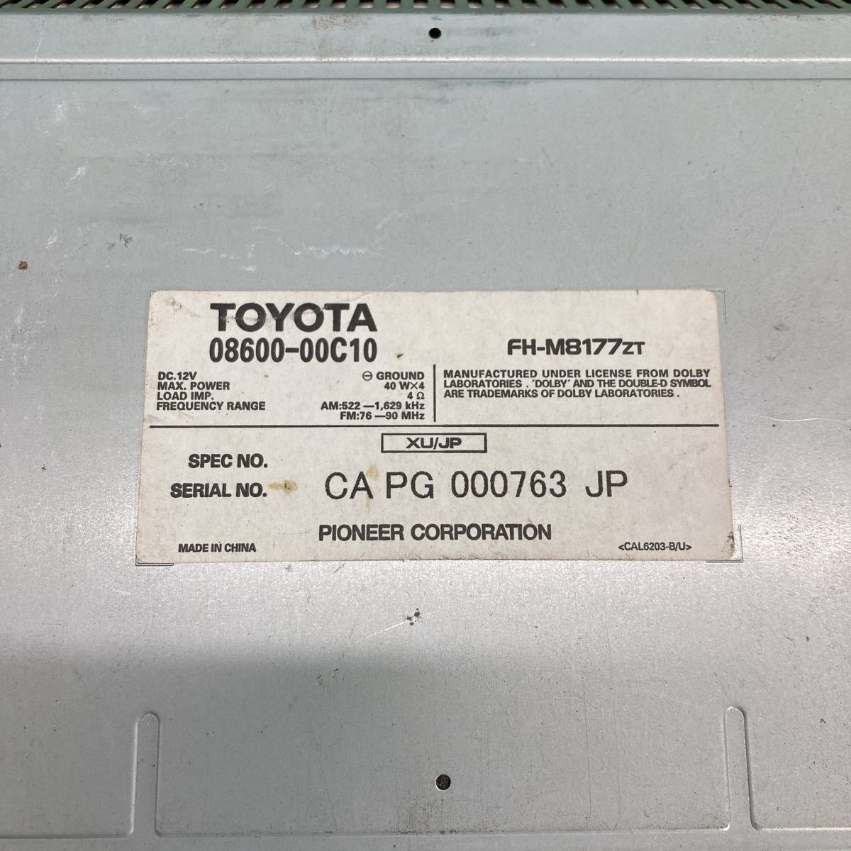 AV7-71 激安 カーステレオ TOYOTA 08600-00C10 FH-M8177ZT CAPG000763JP CDカセット 確認用配線使用 簡易動作確認済 中古現状品_画像2