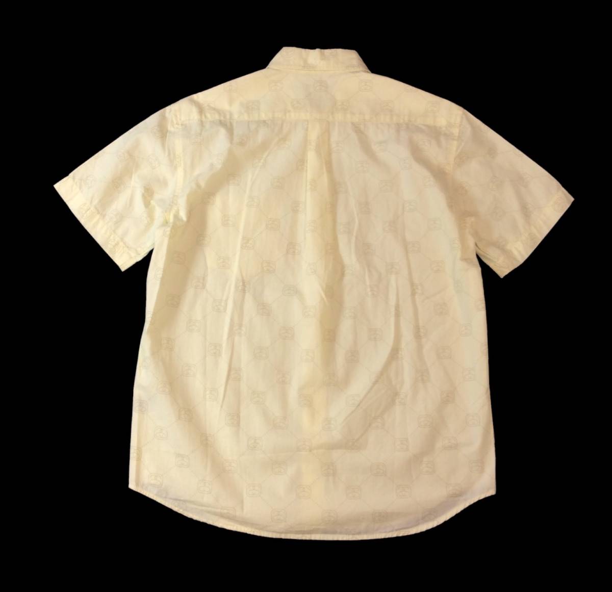 大割引 OLD S メンズ ライトイエロー系 半袖シャツ ロゴ総柄 90s USA製 ステューシー オールド STUSSY 半袖シャツ 