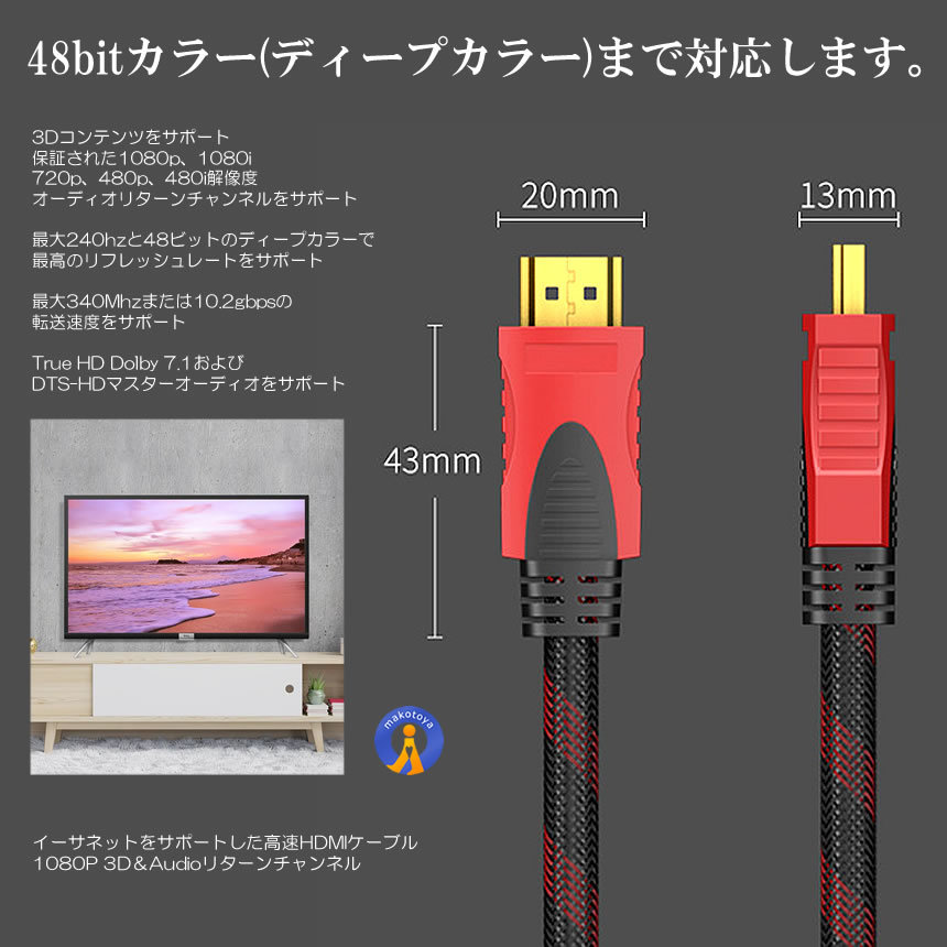  high speed HDMI cable 10m copper conductor nylon braided metal strong car ru connector i-sa net AV cable ARC 4K PS5 PS4 HIGHHDMI10M