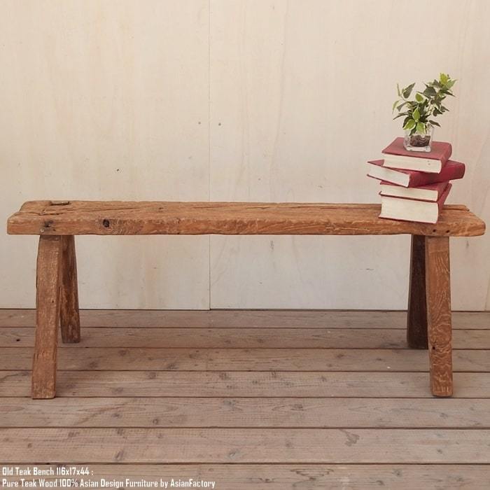 ベンチ 116cm オールドチーク 木製 スツール 木 総無垢材 一枚板 アジアン家具 木製椅子 天然木 アンティーク バリ家具 北欧