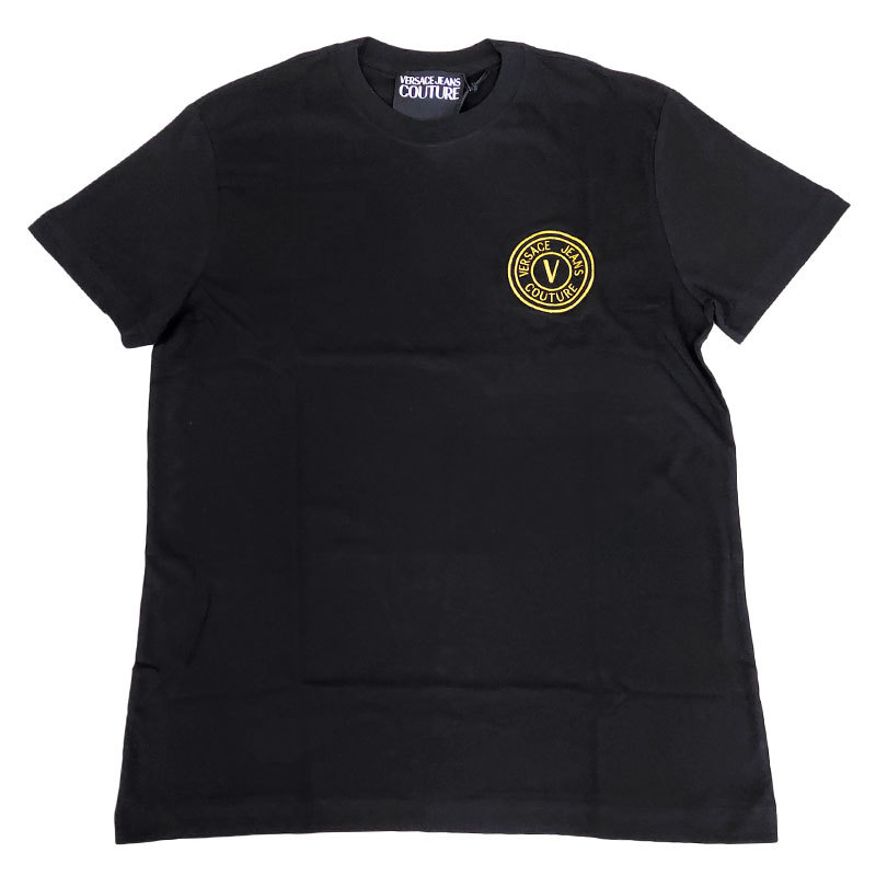 ヴェルサーチ ジーンズ クチュール 半袖 Tシャツ 72GAHT04 CJ00T G89 Lサイズ 黒×金 ブラック 並行輸入品 クリックポストで送料無料