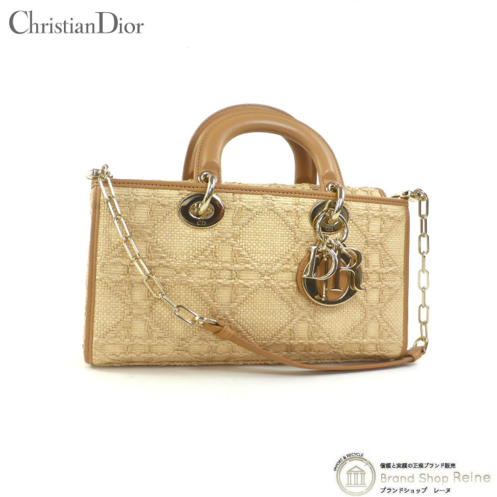 クリスチャンディオール （Christian Dior） LADY D-JOY カナージュ ラフィア 2way ミディアム ハンドバッグ（新品同様）中古_画像1