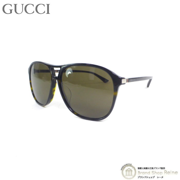 公式の グッチ （GUCCI） ティアドロップ シェリーライン サングラス GG 0016SA グリーンべっ甲（未使用品）中古 サングラス