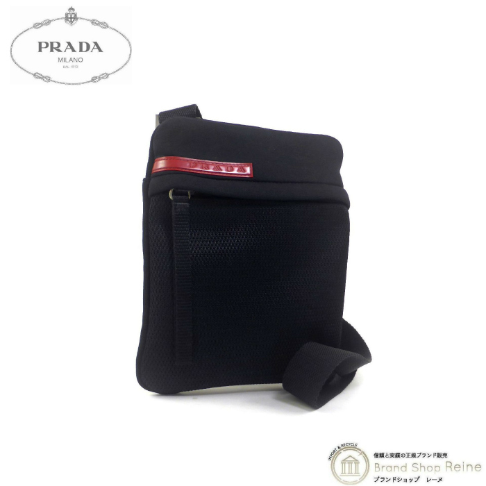 プラダ （PRADA） プラダスポーツ ナイロン メッシュ×ネオプレーン ミニ ショルダーバッグ ポシェット サコッシュ B9606 NERO（美品）中古_画像1