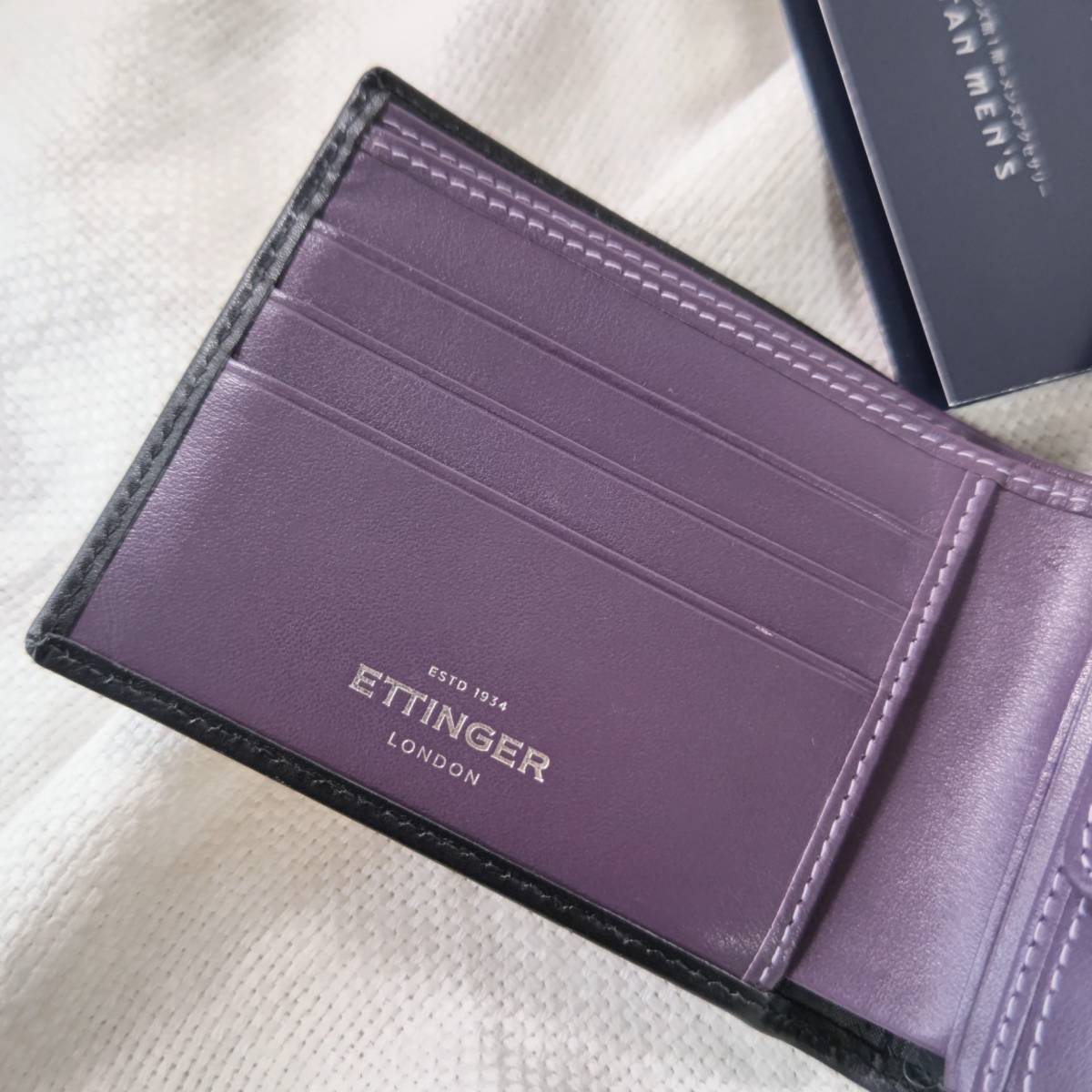 ETTINGERエッティンガー【ST141】レザー二つ折り財布ウォレット黒ブラック紫パープル_画像6