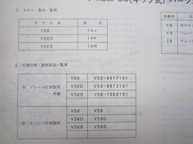 Vメイト パーツリスト 1版 V50 D B ED V80D 1AJ 1AK 1AN 1AL 1HF ヤマハ 正規 中古 バイク 整備書 V50 V50D V50B V50ED V80D 1AJ_151AJ-010J1