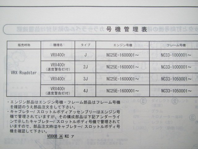 VRXロードスター パーツリスト 4版 ホンダ 正規 中古 バイク 整備書 NC33-100 105 MAV VRX400T Fu 車検 パーツカタログ 整備書_11MAVTJ4