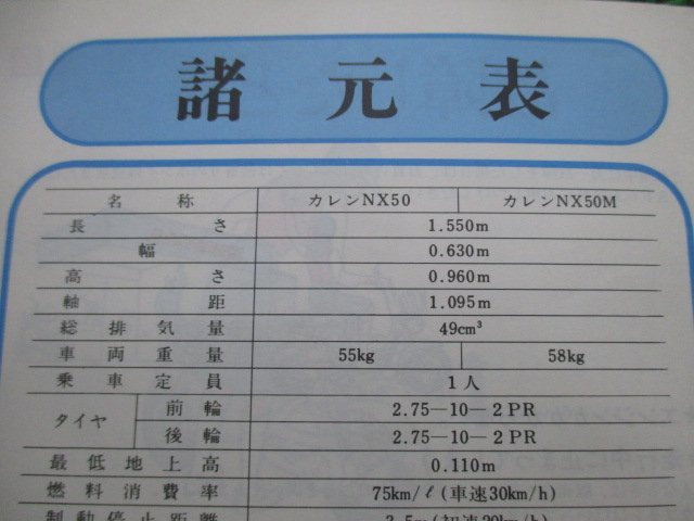 カレン 取扱説明書 ホンダ 正規 中古 バイク 整備書 配線図有り NX50 NX50M CB 車検 整備情報_取扱説明書