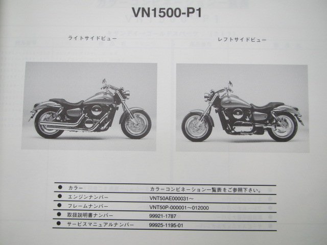 バルカン1500ミーンストリーク パーツリスト カワサキ 正規 中古 バイク 整備書 VN1500-P1 VN1500-P2 tu 車検 パーツカタログ_パーツリスト