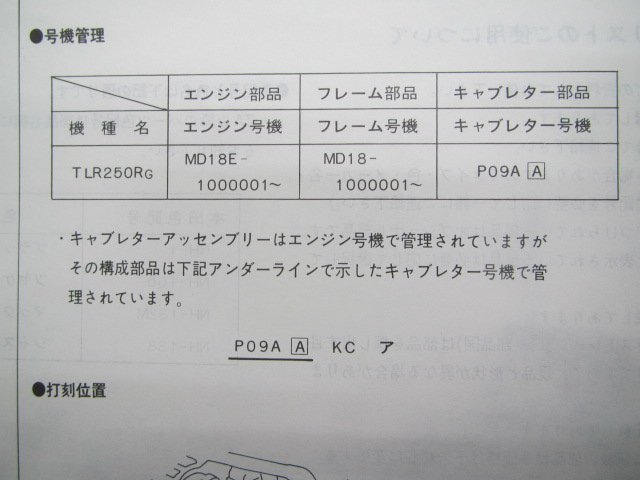 TLR250R パーツリスト 1版 ホンダ 正規 中古 バイク 整備書 MD18-1000001～整備に ue 車検 パーツカタログ 整備書_11KT2GJ1