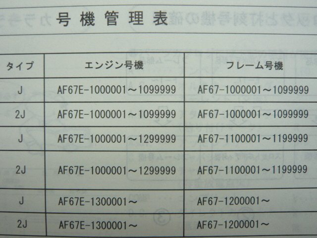 トゥデイ スペシャル F Fスペシャル パーツリスト 3版 ホンダ 正規 中古 バイク 整備書 AF67-100～120 NFS50-1SH VR_11GFC703