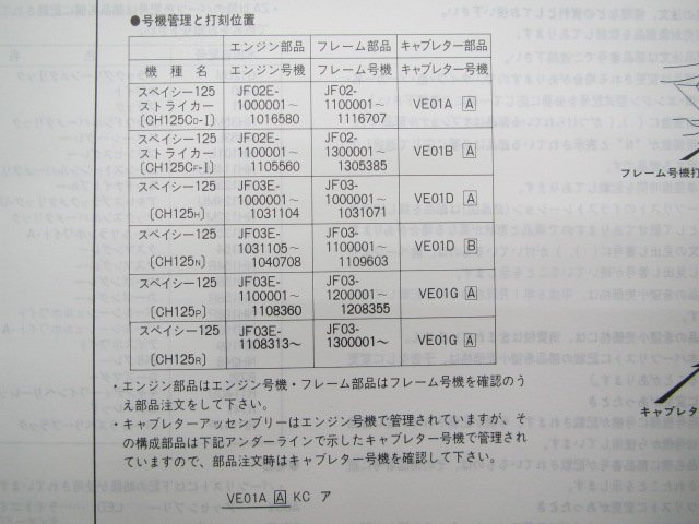 スペイシー125ストライカー パーツリスト 9版 ホンダ 正規 中古 バイク 整備書 JF02-110 130 JF03-100～130 cD_11KJ9DJ9