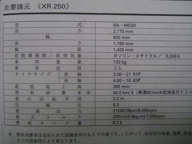 XR250 モタード 取扱説明書 ホンダ 正規 中古 バイク 整備書 MD30 KCZ nE 車検 整備情報_00X30-KCZ-6601