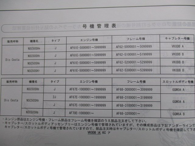 ディオチェスタ パーツリスト 6版 ホンダ 正規 中古 バイク 整備書 NSC50SH AF62 AF68 GFK 車検 パーツカタログ 整備書_11GFK406