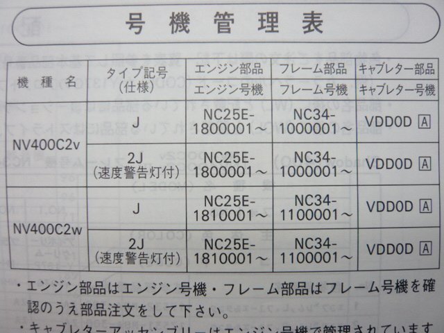 シャドウ400 パーツリスト 2版 ホンダ 正規 中古 バイク 整備書 NV400C2V Ⅱ C2W Ⅱ NC34-100 110 車検 パーツカタログ 整備書_11MBKVJ2