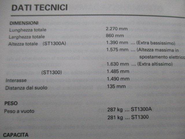 パンヨーロピアン 取扱説明書 ホンダ 正規 中古 バイク 整備書 ST1300 ST1300A PANEUROPEAN イタリア語 Lx 車検 整備情報_取扱説明書