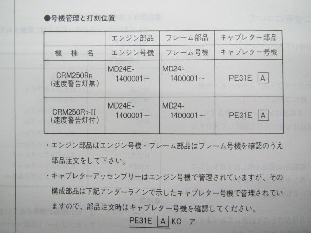 CRM250R parts list 1 version Honda regular used bike service book MD24-140 maintenance .NJ vehicle inspection "shaken" parts catalog service book 