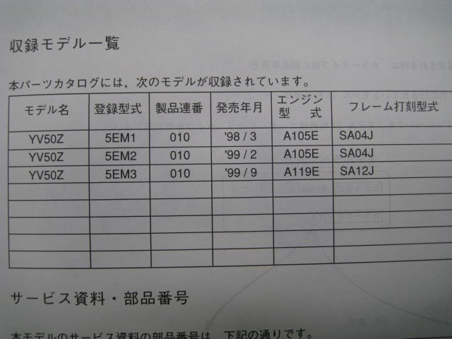 ジョグZ-II パーツリスト 1版 ヤマハ 正規 中古 バイク 整備書 YV50Z 5EM1～3 SA04J 12J整備に Jh 車検 パーツカタログ 整備書_5EM-28198-10-J1