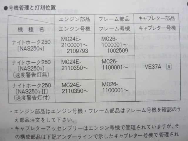 ナイトホーク250 パーツリスト 3版 ホンダ 正規 中古 バイク 整備書 MC26-100 110 dx 車検 パーツカタログ 整備書_11KBGNJ3