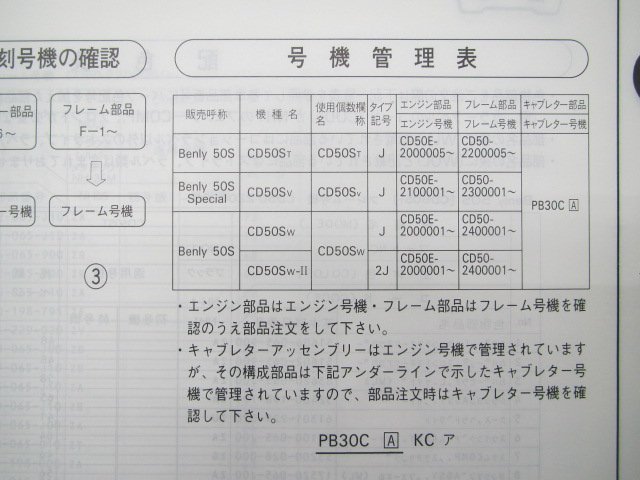 ベンリィ50S SP パーツリスト ベンリィCD50S 3版 ホンダ 正規 中古 バイク 整備書 ベンリィ50Sスペシャル CD50-220 230 240 rr_11065TJ3