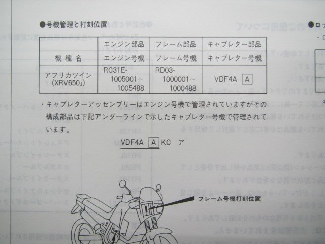 アフリカツイン パーツリスト 3版 ホンダ 正規 中古 バイク 整備書 XRV650 RD03-100 pv 車検 パーツカタログ 整備書_11MS8JJ3