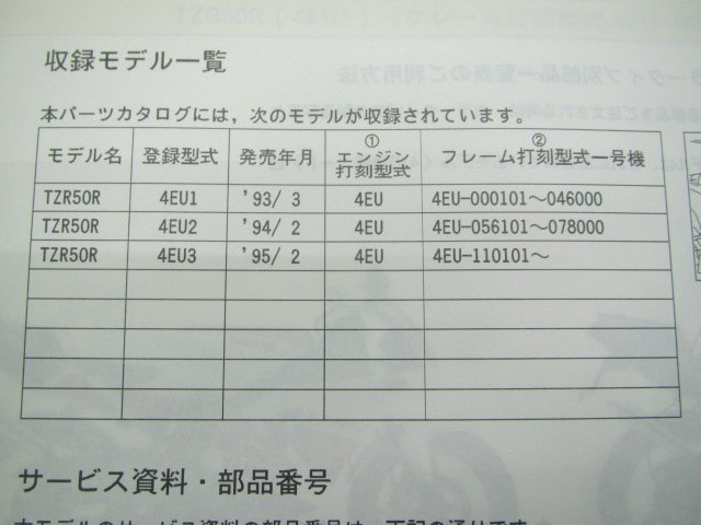 TZR50R パーツリスト 1版 ヤマハ 正規 中古 バイク 4EU1～3 4EU-000101～ 056101～ 110101～整備にどうぞ AR 車検 パーツカタログ_4EU-28198-15-J1