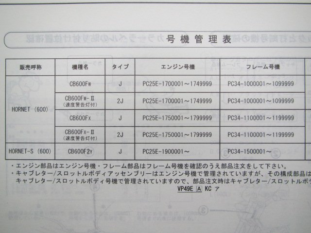 ホーネット600 S パーツリスト 4版 ホンダ 正規 中古 バイク 整備書 CB600F PC34-100 110 150 EY 車検 パーツカタログ 整備書_11MBZWJ4