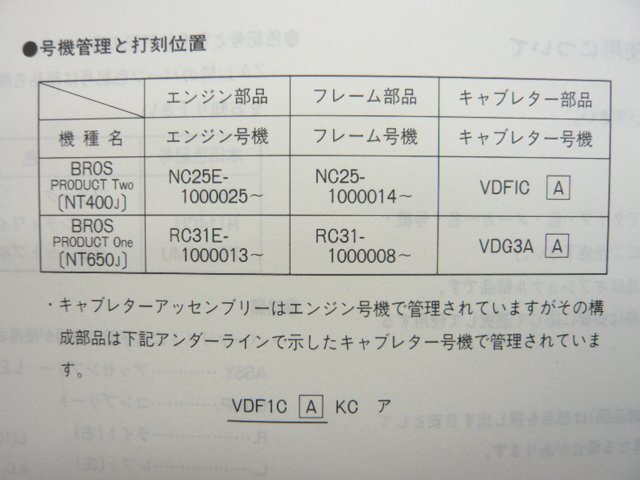  Bros список запасных частей 2 версия Honda стандартный б/у мотоцикл сервисная книжка NT400J 650J NC25-100 RC31-100 sS техосмотр "shaken" каталог запчастей сервисная книжка 